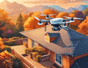 Drone inspecting a roof of a house