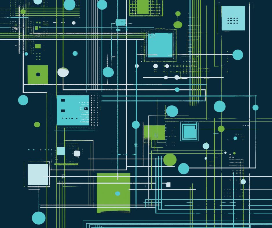Abstract image with blue and green squares to represent web design for roofers